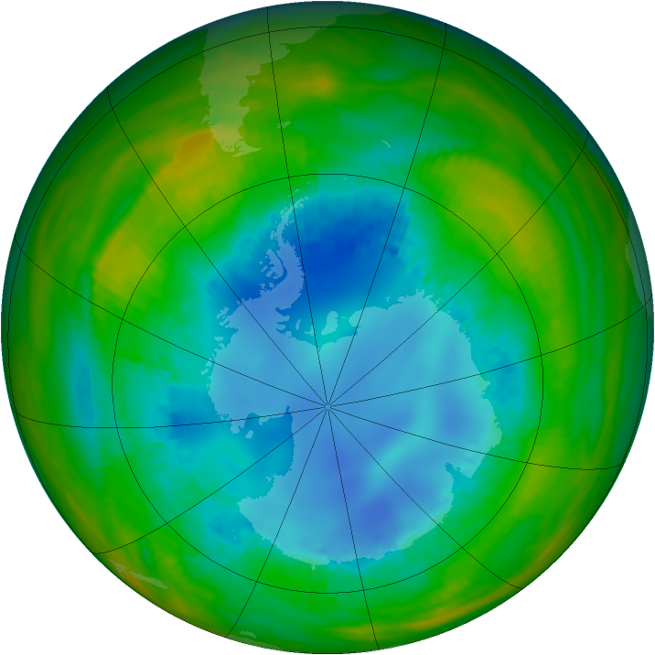 Antarctic ozone map for 13 August 1989